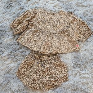 Pink Chicken New York Leopard Print 2 Piece Top and Shorts Set Girls 18-24M